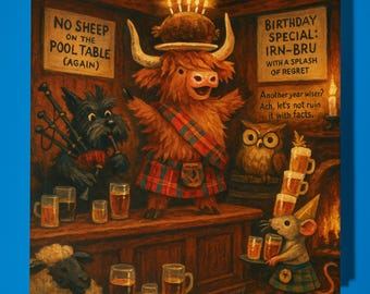 Scottish Cow Happy Birthday Card - Funny Animal - Premium Greeting Card & Envelope - Personalised card - Funny - sister daughter friend Dad
