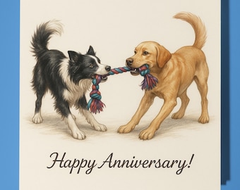Border Collie and Labrador Dogs - Happy Anniversary Card  Funny Animal - Premium Greeting Card & Envelope - Personalised Dog card