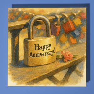Serrure pont et carte joyeux anniversaire rose - carte drôle - carte de voeux premium et enveloppe - carte personnalisée - femme mari ami famille