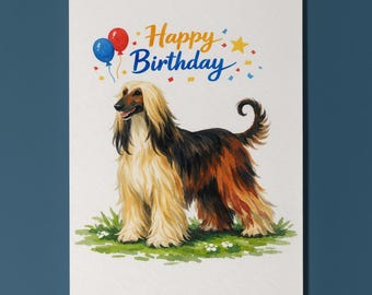 Afghan Hound Dog Happy Birthday Card - Funny Animal - Premium Greeting Card Envelope - Personalised card Dog Breeds - Friend Family members