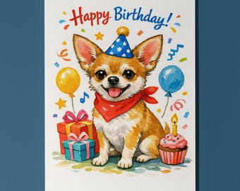 Chihuahua Dog Happy Birthday Card - Funny Animal - Premium Greeting Card Envelope Personalised card Dog Breeds Friend Family members