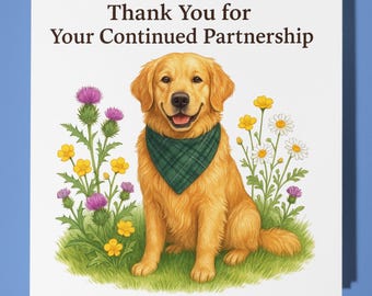 Golden Retriever - Thank You for Your Continued Partnership Card - Funny Animal - Premium Greeting Card Envelope - Personalised dog card