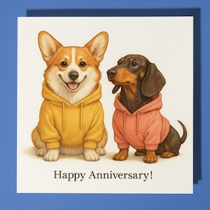 Corgi et teckel - carte de joyeux anniversaire drôle d'animal - enveloppe de carte de voeux premium - carte de chien personnalisée - couple mari femme