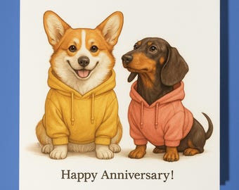 Corgi and Dachshund  - Happy Anniversary Card  Funny Animal - Premium Greeting Card Envelope - Personalised Dog card - Husband Wife Couple