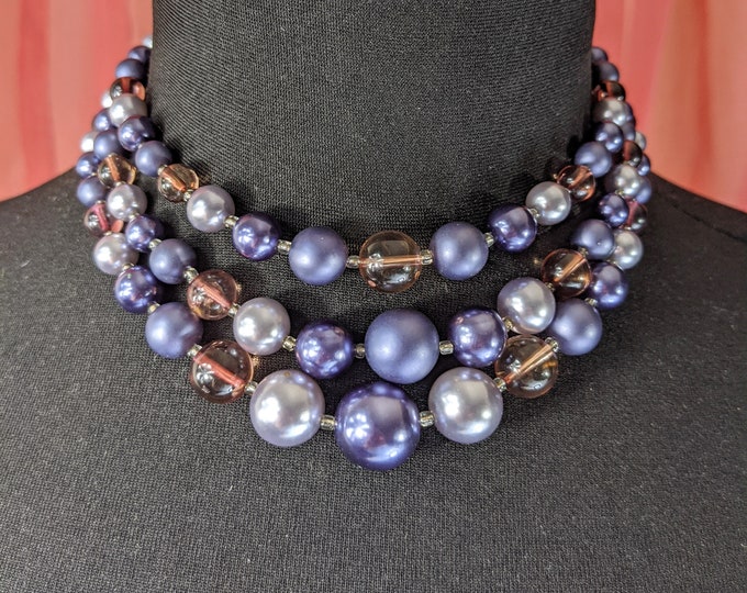 Lovely Vintage Faux Blue Pearl Glass Necklace by Japan Jewellery