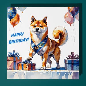 Tarjeta de feliz cumpleaños para perro Shiba - Tarjeta de felicitación premium y sobre con animales divertidos - Tarjeta de perro personalizada - Hijo, hermana, amigo, hija, mamá, papá