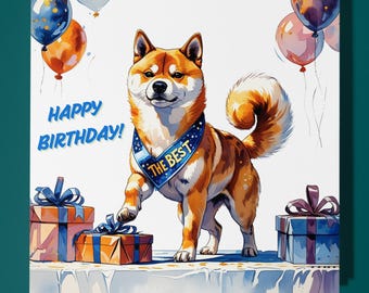 Shiba dog Happy Birthday Card - Funny Animal Premium Greeting Card & Envelope - Personalised Dog card - Son Sister Friend daughter Mum Dad