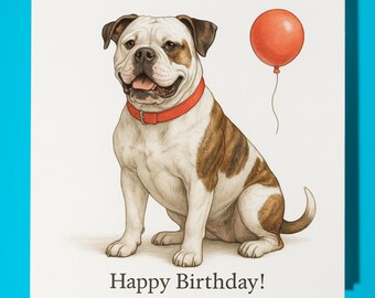 Dog Breeds Collection - American Bulldog - Happy Birthday Card - Funny Animal - Premium Greeting Card & Envelope - Personalised Dog card