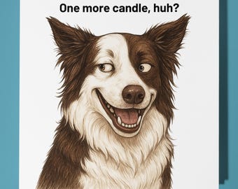 Border Collie - One More Candle, huh? -Happy Birthday Card - Premium Greeting Card Envelope - Personalised funny dog card - friend Sister