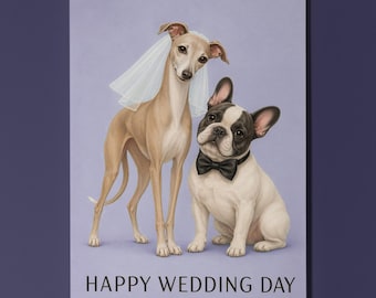 Italian Greyhound French Bulldog Wedding Card, Bride Groom Dog Couple Gift