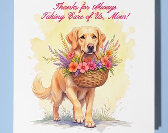 Golden Retriever Mother's day card Card - Funny Animal - Premium Greeting Card & Envelope - Personalised Dog card - Mum Mother