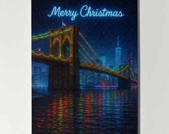 Festive Lights Over New York - Brooklyn Bridge - Merry Christmas Card - Cities - Premium Greeting Card & Envelope Personalised - Friends