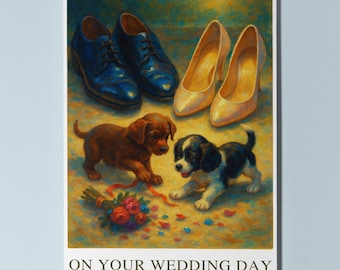 Paws of Love – Wedding Puppies  - On your wedding day Card - Funny Dogs - Premium Greeting Card and Envelope - Personalised - groom bride