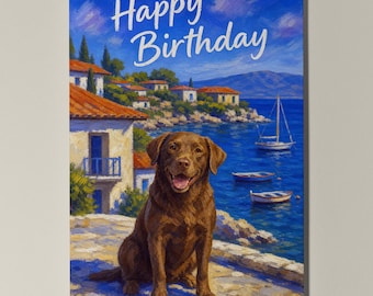 Chocolate Labrador Personalised Birthday Card, Coastal Lab Dog Card
