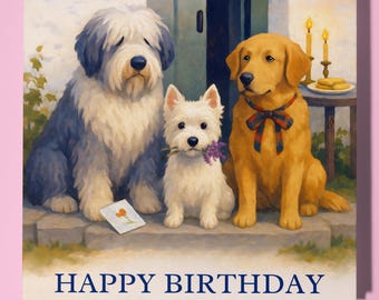 Golden Retriever Westie and Sheepdog - Happy Birthday Card - Funny Animal - Premium Envelope - Personalised Dog card