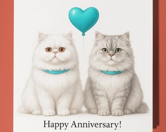 Cat Breeds Collection - Persian Cats - Happy Anniversary Card - Premium Greeting Card & Envelope - Personalised cat card - Couple Husband
