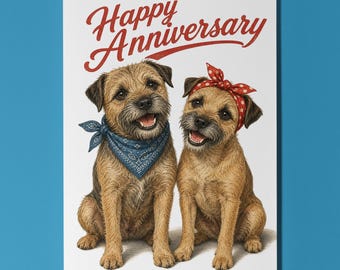 Border Terrier Anniversary Card, Retro Dog Couple Greeting Card, Personalised Vintage Pin Up