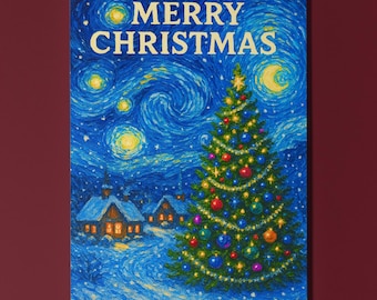 Starry Night Christmas - Van Gogh -  Merry Christmas Card -  Premium Greeting Card and Envelope - Personalised card - Friends Family members