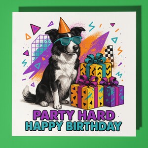 Jaren 80 Border Collie - Feest - Happy Birthday Card - Premium wenskaart envelop Gepersonaliseerde grappige kaart - vriend opa familie