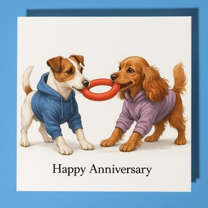 Jack Russell en Cocker Spaniel Happy Anniversary Card - Funny Animal - Premium wenskaart en envelop - Gepersonaliseerde hondenkaart - Koppel