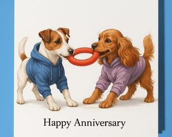 Jack Russell and Cocker Spaniel  Happy Anniversary Card - Funny Animal - Premium Greeting Card & Envelope - Personalised dog card - Couple