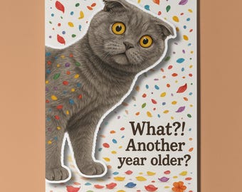 Scottish Fold Cat - What?! Another year older?  Pop Pets 3D Collection - Birthday Card Funny - Premium Greeting Card & Envelope Personalised