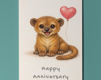 Animal Hugs Collection Kinkajou Happy Anniversary Card - Premium Greeting Card Envelope - Personalised funny card Boyfriend Girlfriend
