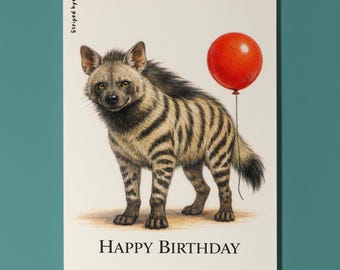 Animal Hugs Series Striped Hyena: Wild Grin Happy Birthday Card Premium quality Greeting Card and  Envelope Personalised African Animal Art