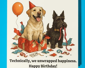 Labrador Retriever Scottish Terrier - Happy Birthday Card - Premium Greeting Card and Envelope Personalised funny dog card -  Friend Family