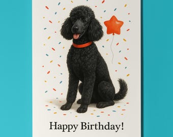 Dog Breeds Collection - Black Poodle Dog Happy Birthday Card - Funny Animal - Premium Greeting Card Envelope - Personalised card - Friend