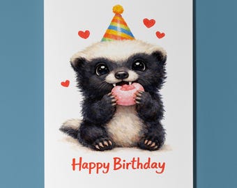 Biglietto d'auguri Mochi con tasso del miele, regalo kawaii e carino personalizzato per gli amanti della fauna selvatica