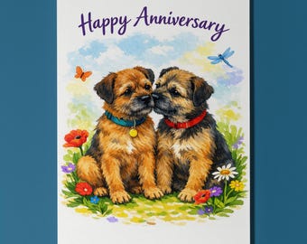 Border Terrier Dogs Love - Anniversary Card - Funny Dog Breeds - Premium Greeting Card & Envelope - Personalised card Couple Wife Husband