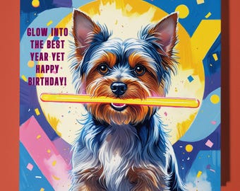 Yorkshire Terrier dog Birthday Card - Personalised Dog card Funny Animal Card Premium - Greeting Card & Envelope Mum Dad Son Sister Friend
