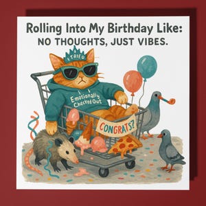Trolly Cat - Alles Gute zum Geburtstagkarte - Lustiges Tier - Premium Grußkarten-Umschlag - Personalisierte Katzenkarte - Schwester Tochter Freund Bruder