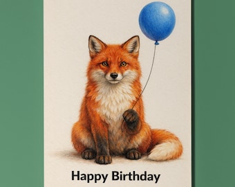 Animal Hugs Collection Smiling Birthday Fox Happy Birthday Card  Premium Greeting Card and Envelope Personalised Friends Family members