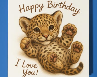 Baby Jaguar - I love you! -  Happy Birthday Card - Premium Greeting Card  Envelope - Personalised funny card - Family friend Son Daughter