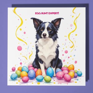 Border Collie Hund Osterkarte - Lustiges Tier - Premium Grußkarte & Umschlag - Personalisierte Hundekarte - Freund Kollegin Mama Papa Schwester