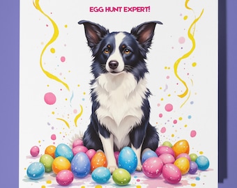 Border Collie dog Easter Card - Funny Animal - Premium Greeting Card & Envelope - Personalised Dog card - friend colleague Mum Dad Sister