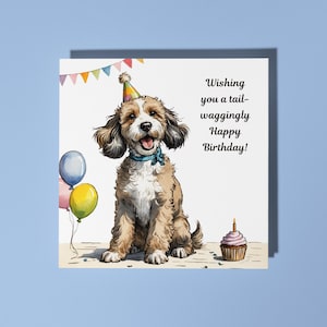 Handgemachte niedliche Cockapoo Hunderasse mit Cupcake Alles Gute zum Geburtstag Karte Lustige Tierkarte Tierliebhaber Premium Grußkarte & Umschlag