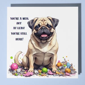 Cartão de feliz aniversário para cachorro pug feliz - Cartão de felicitações premium e envelope engraçado para animais - Cartão de cachorro personalizado - Amigo