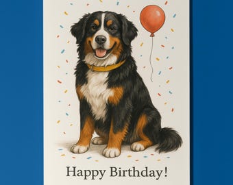 Dog Breeds Collection - Bernese Mountain Dog Happy Birthday Card - Funny Animal - Premium Greeting Card Envelope - Personalised card -Friend