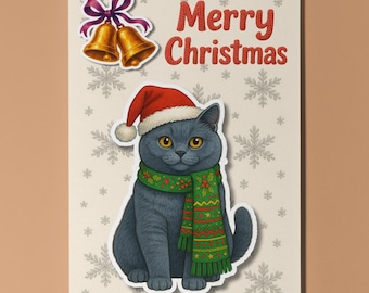 British Shorthair Cat - Pop Pets 3D Collection Merry Christmas Card - Funny Animal Premium Quality Greeting Card Envelope Personalised card