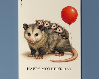 Animal Hugs Series Opossum Possum Pocket Full of Love Happy Mother's Day Card Premium quality Greeting Card and Envelope Personalised