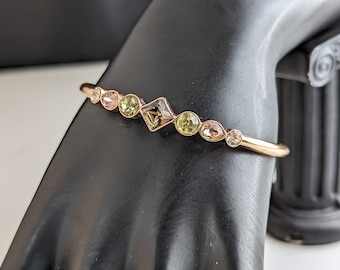 Lovely Vintage Gold-tone Green Pink Crystals Cuff bracelet by Jon Richard Jewellery