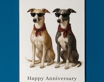 Dog Breeds Collection - Whippet Dogs Duo - Happy Anniversary Card - Funny Animal - Premium Greeting Card and Envelope - Personalised card