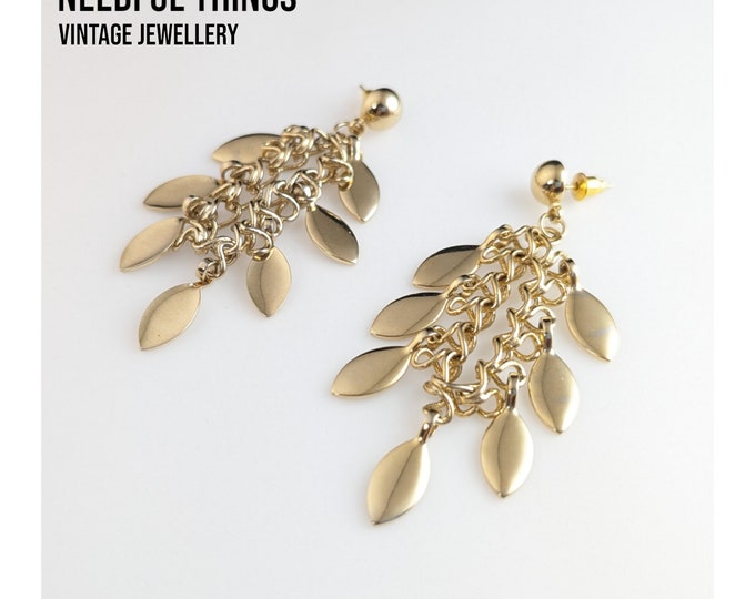 Enchanting Vintage  Jewellery Gold-Tone Leaf Dangle Earrings