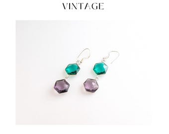 Suffragette-Inspired Jewellery Silver Pendant Earrings with Faceted Stones
