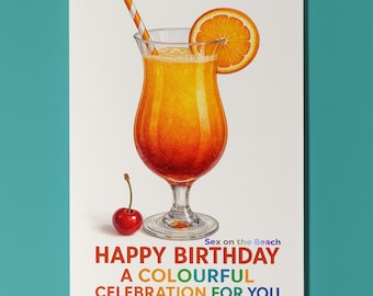 Cocktail Wishes Collection -  Sex on the Beach Cocktail - Happy Birthday Card - Premium Greeting Card & Envelope - Personalised card - Wife