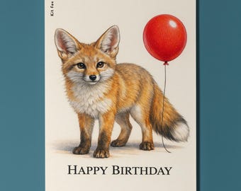 Animal Hugs Series Kit Fox: Smallest Desert Fox Happy Birthday Card Premium quality Greeting Card and  Envelope Personalised Friends Family