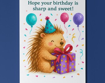 Happy Hedgehog Hugs - Hope your birthday is sharp and sweet! Card Funny Animals Premium Greeting Card and Envelope Personalised - Friends